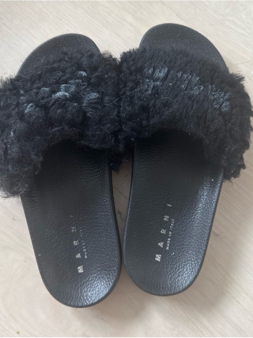 Marni Black Shearling Slide Sandals